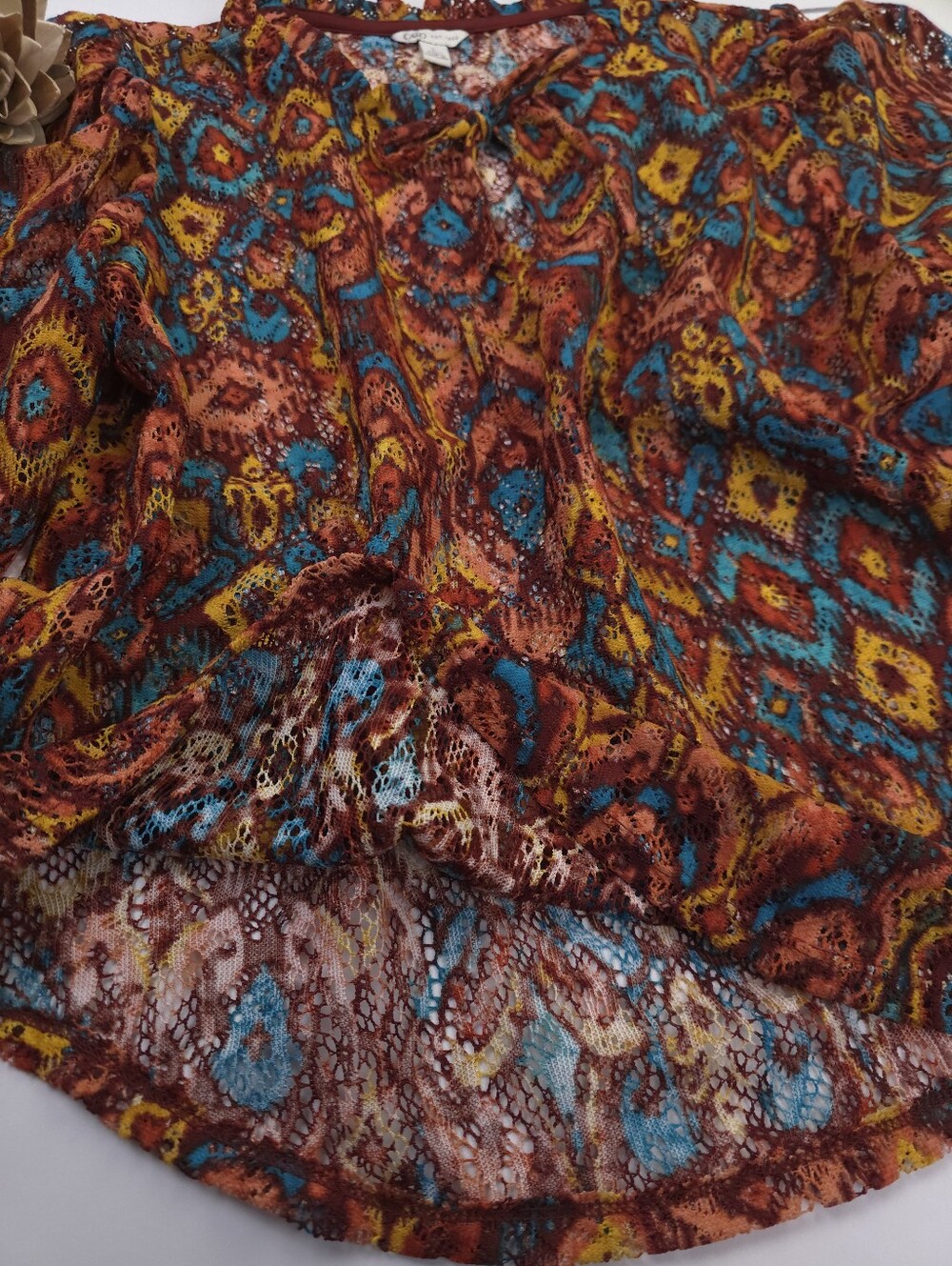 Cato Boho Printed Sheer Blouse in Rust Multicolor Sz L - Picture 5 of 11